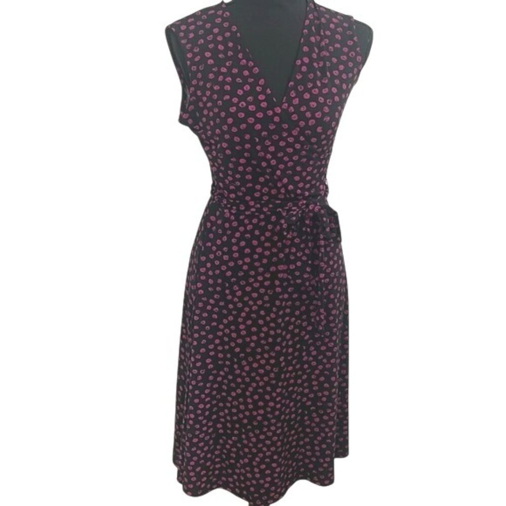 Leota black print wrap dress sz S small